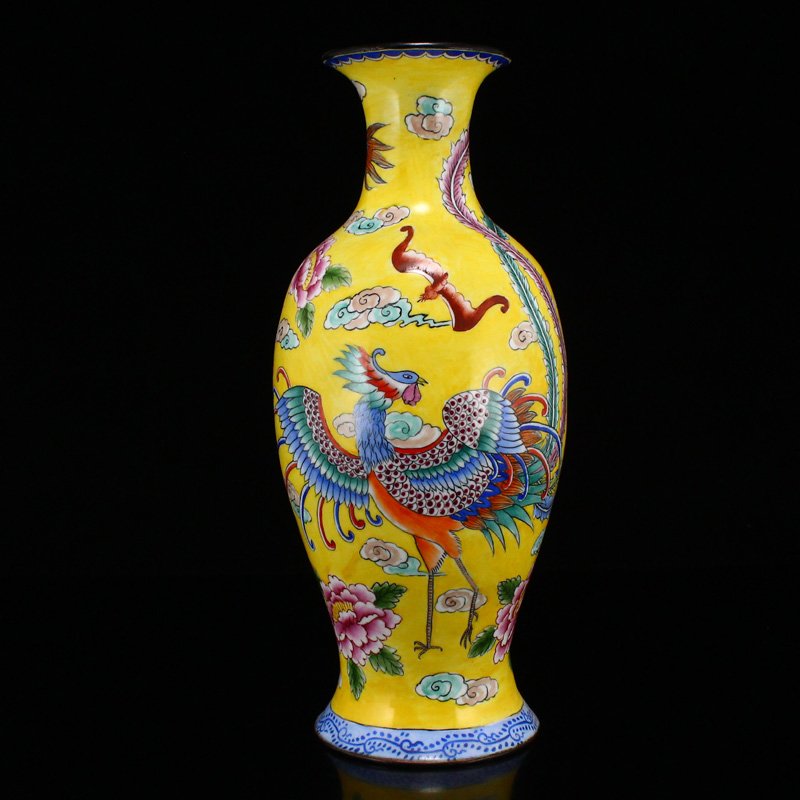 Vintage Chinese Bronze Enamel Dragon Phoenix Vase (1 of 8)