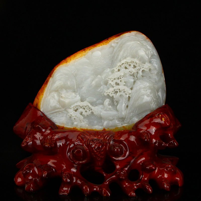 Superb Natural Hetian Jade Poet & Pine Tree Statue (1 of 9)