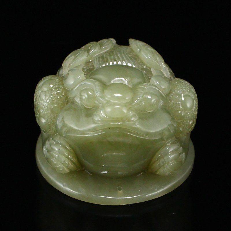 Vintage Chinese Hetian Jade Toad Statue w Certificate (1 of 7)