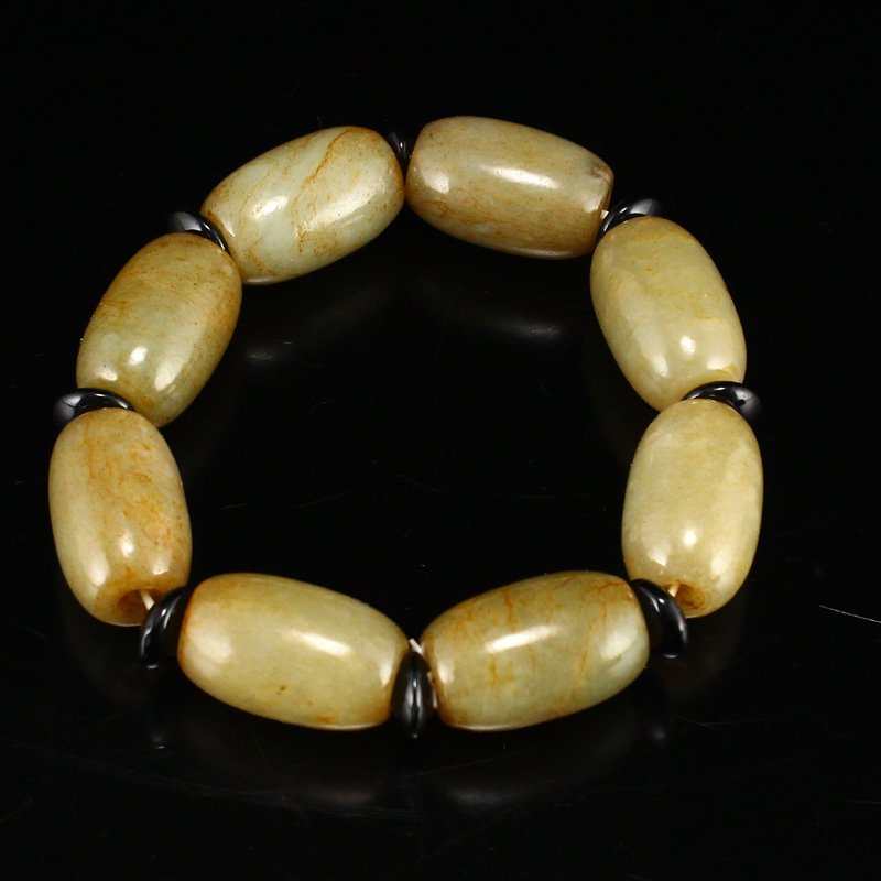 Vintage Chinese Hetian Jade Beads Bracelet (1 of 6)