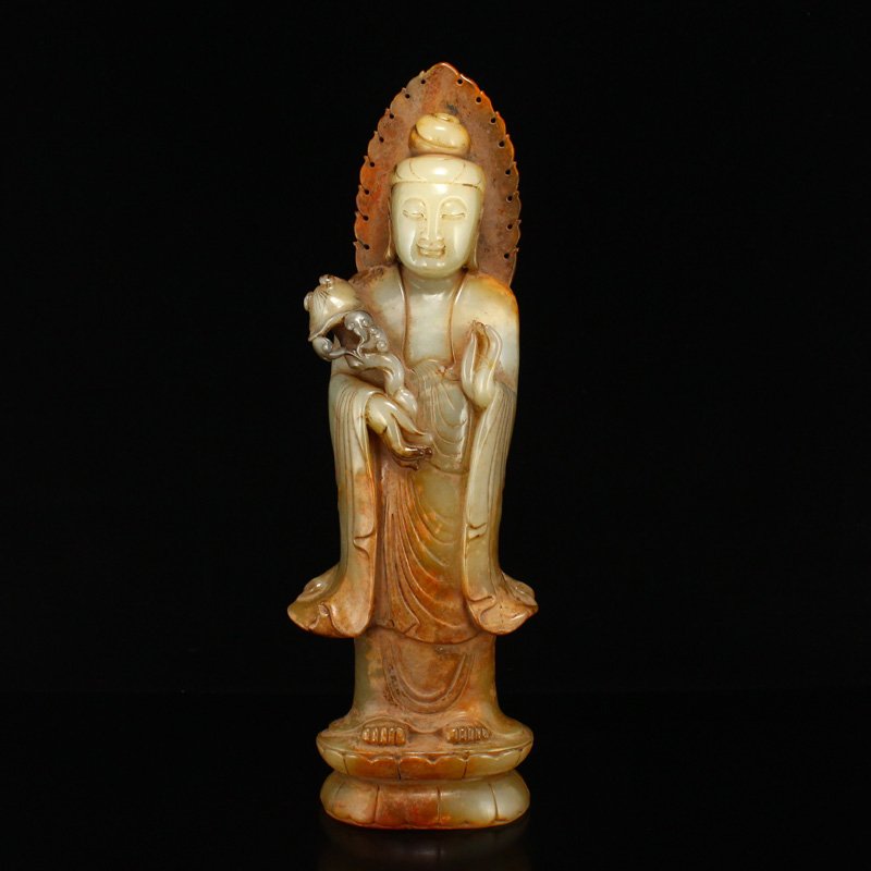 Superb Vintage Chinese Hetian Jade Ruyi Kwan-yin Statue (1 of 8)