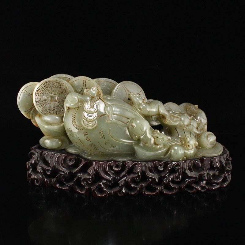 Superb Vintage Hetian Jade Statue - Fortune Mice (1 of 10)