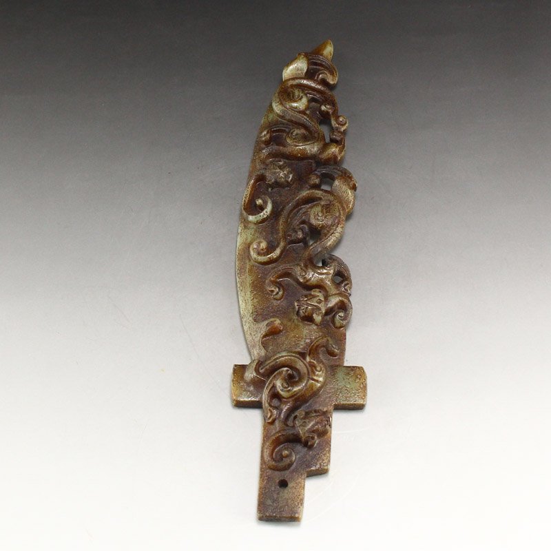 Vintage Chinese Hetian Jade Chi Dragon Knife Statue (1 of 7)