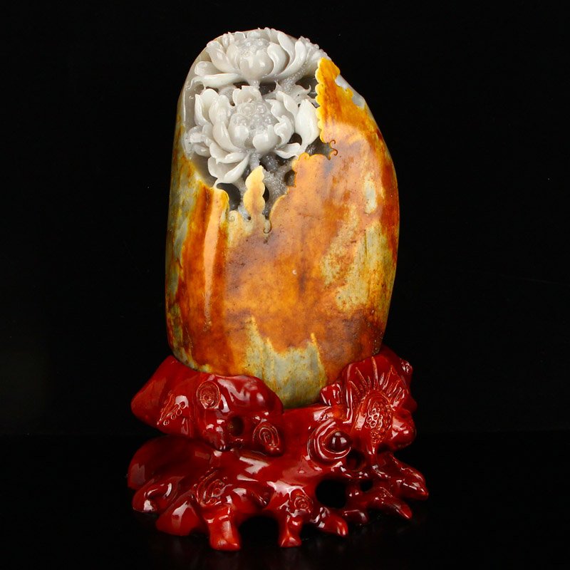 Chinese Natural Hetian Jade Statue - Lotus Flower (1 of 8)