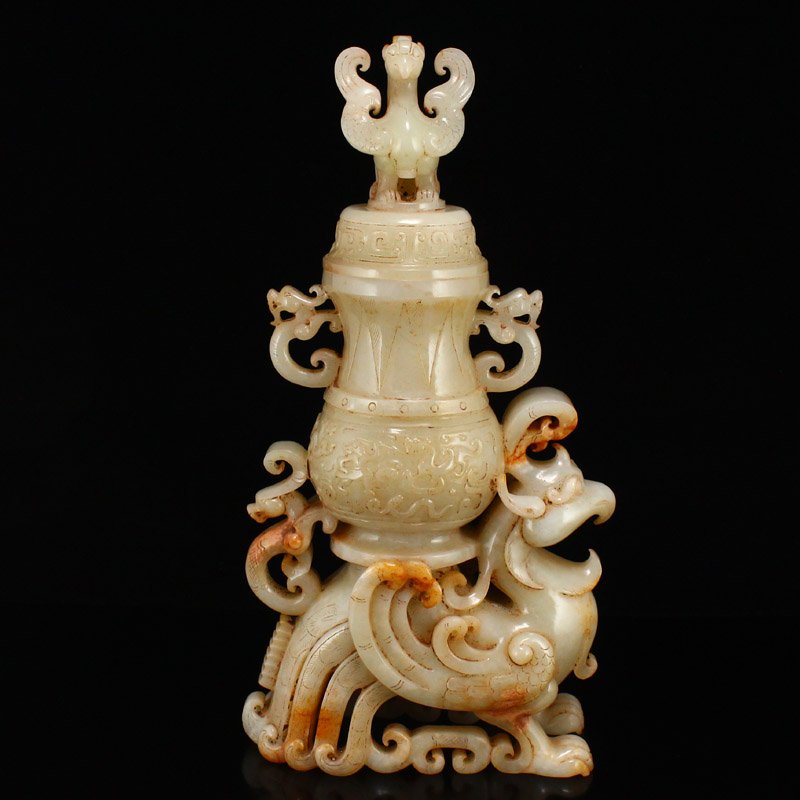 Superb Chinese Qing Dy Hetian Jade Dragon Phoenix Pot (1 of 10)