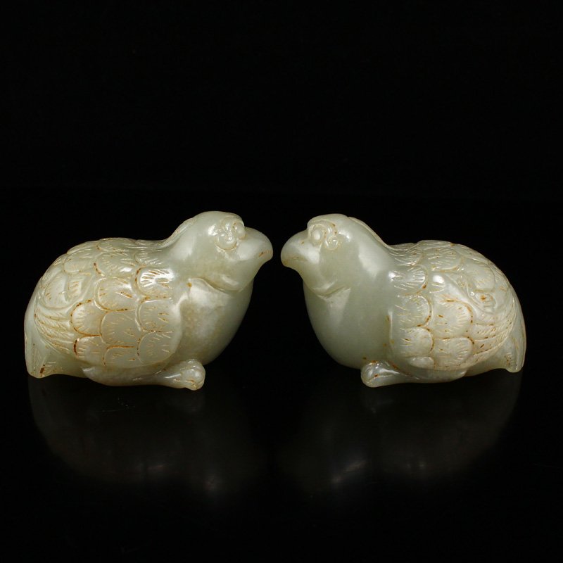 A Pair Chinese Hetian Jade Quail Bird Statues (1 of 8)