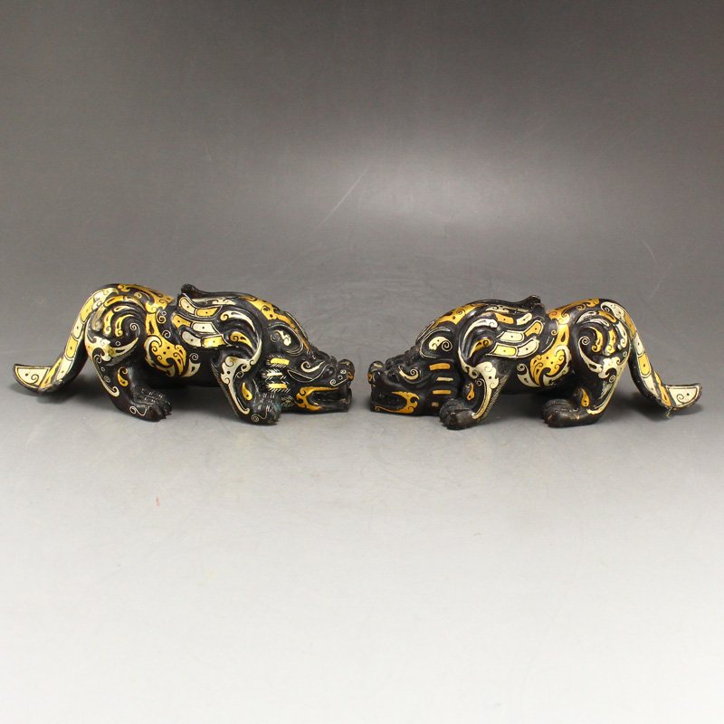 Gilt Gold Plated Silver Bronze Fortune Beast Statues (1 of 8)
