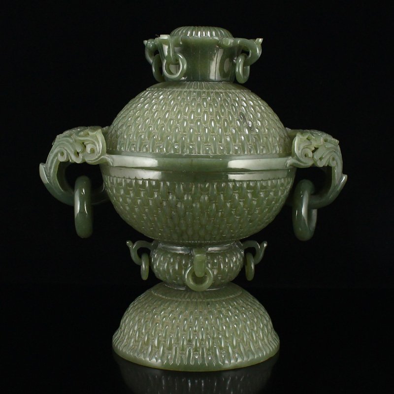Superb Qing Dy Hetian Jade Double Ears Incense Burner (1 of 10)