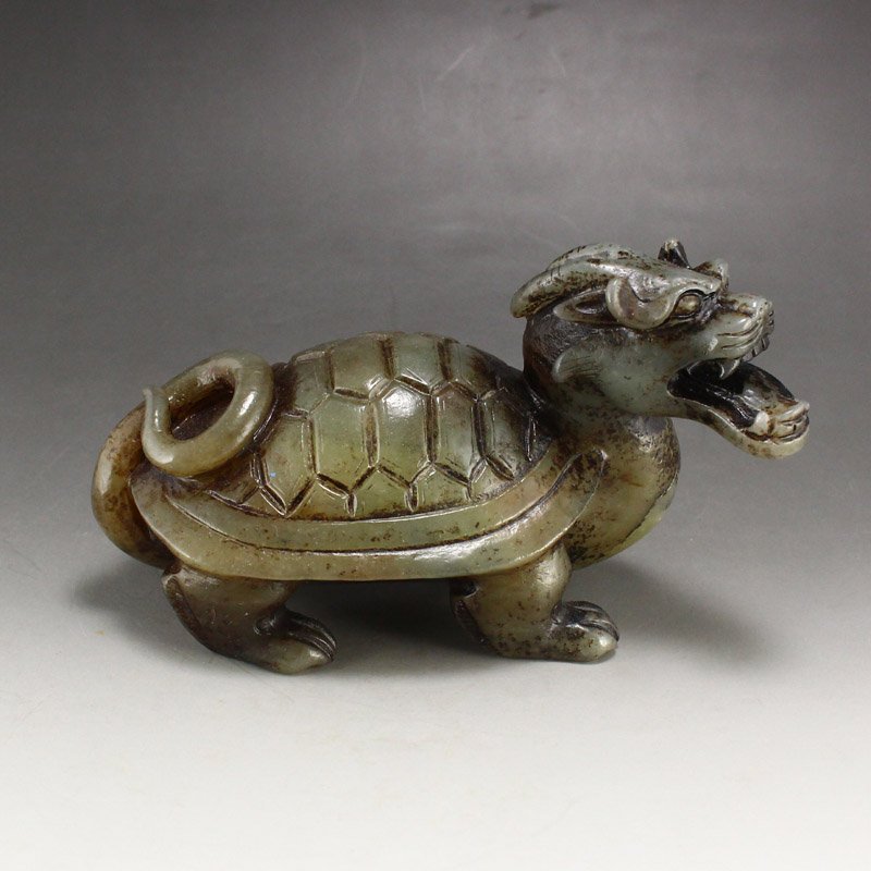 Vintage Chinese Hetian Jade Dragon Turtle Statue (1 of 8)