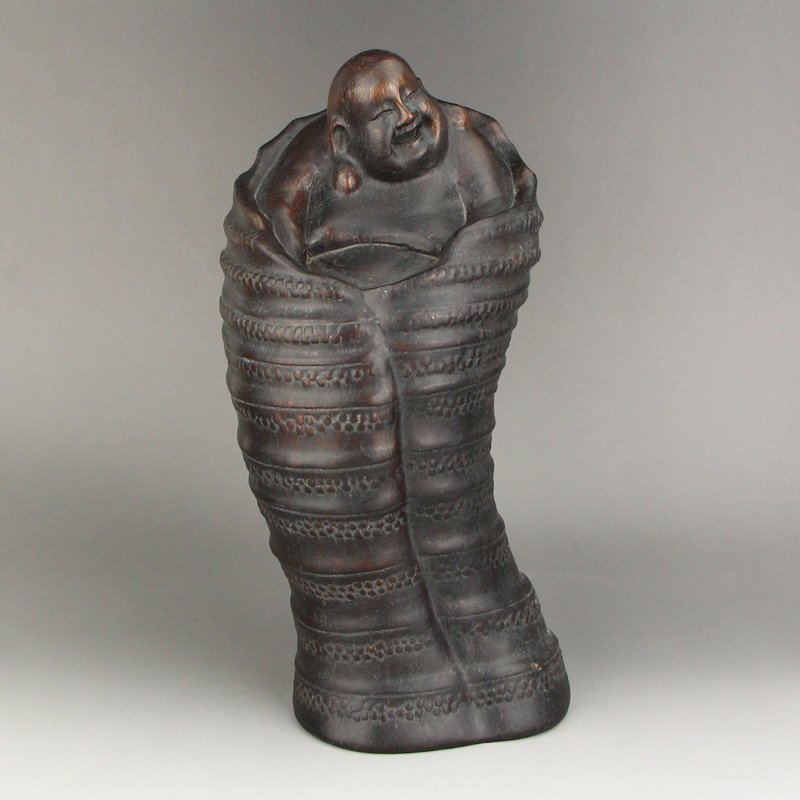 Vintage Chinese Bamboo Root Statue - Laughing Buddha (1 of 7)