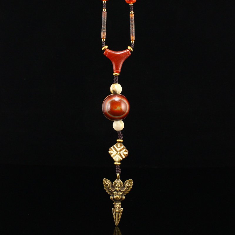 Tibetan DZI Agate Bead & Brass Pestle XiangMo Pendant (1 of 9)