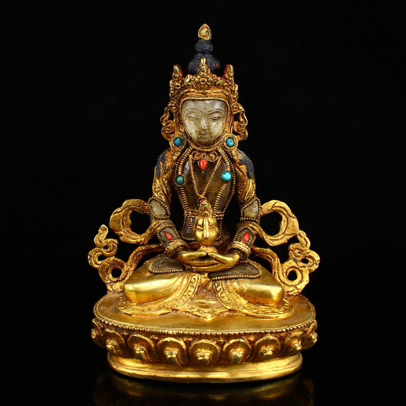 Tibetan Gilt Gold Crystal Medicine Buddha Statue (1 of 9)
