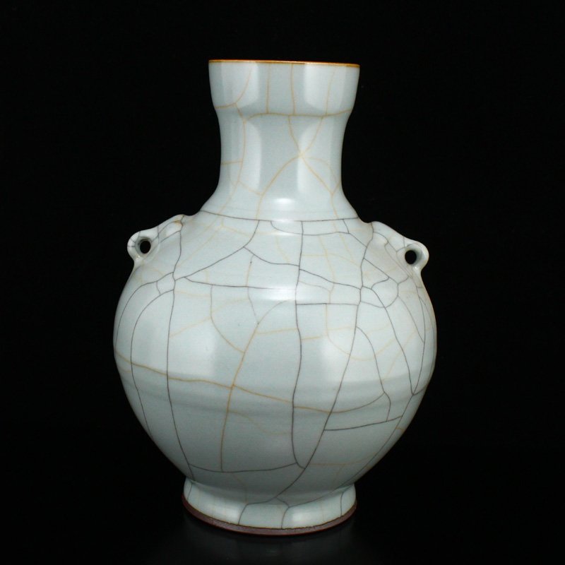 Chinese Gilt Edge Ge Kiln Double Ears Porcelain Vase (1 of 9)
