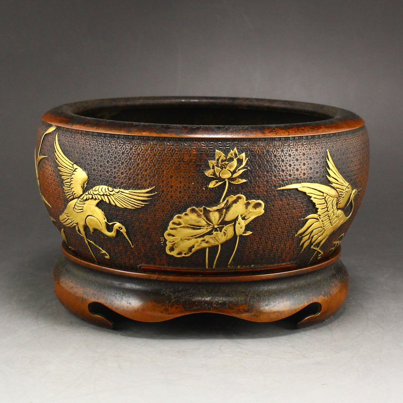 Ming Dy Gilt Gold Red Copper Incense Burner w Base (1 of 9)