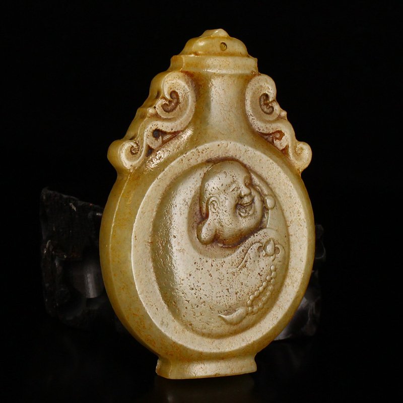 Vintage Chinese Hetian Jade Laughing Buddha Pendant (1 of 7)