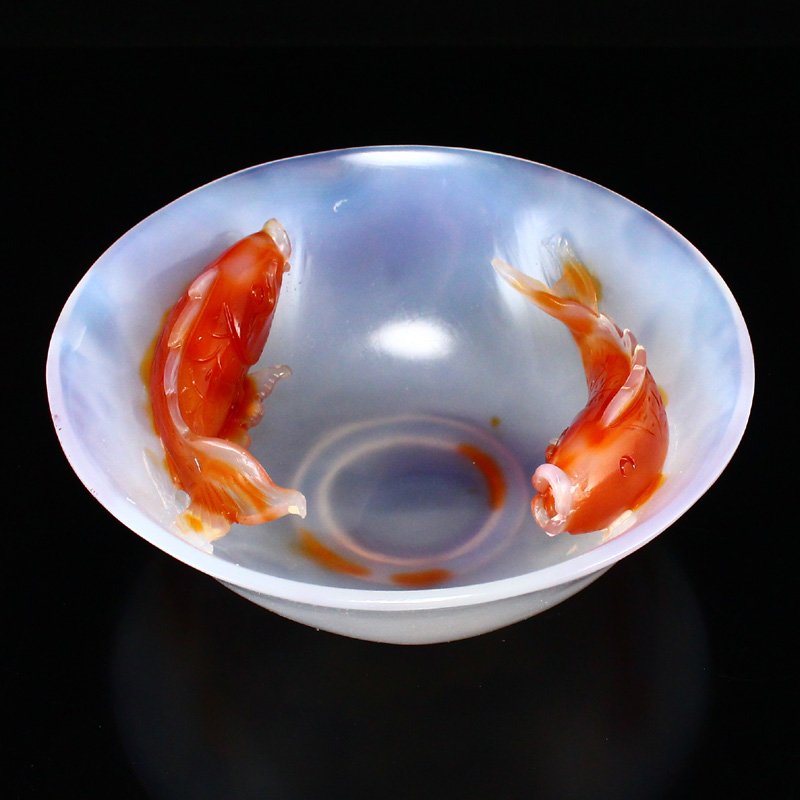 Chinese Natural Agate Double Fish Bowl w Certificate (1 of 10)