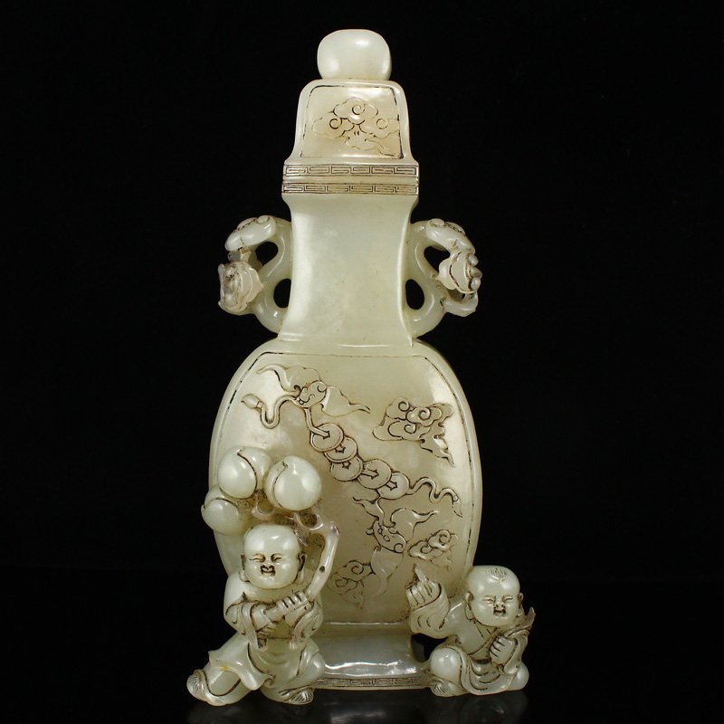 Qing Dy Hetian Jade Poetic Prose Fortune Kids Vase (1 of 11)