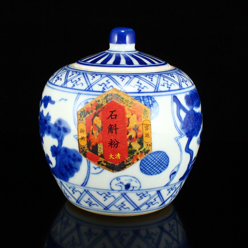Qing Dy Medicinal Herbs Sealed In Porcelain Pot - Shihu: Chinese Qing Dy Medicinal Herbs Sealed In Blue And White Porcelain Pot - Shi Hu Dimension: 90x90x99(mm) 3.54x3.54x3.90(inches) Weight: 0.65 lbs/294 g