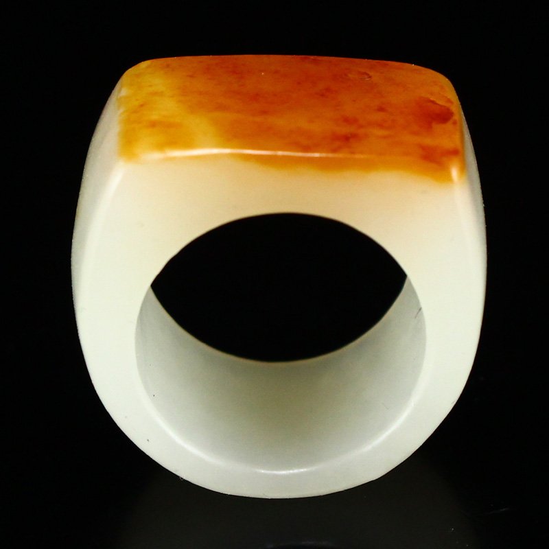 Chinese Natural Hetian Jade Thumb Ring w Certificate: Chinese Natural Hetian Jade Thumb Ring w Certificate US Size: 11 Dimension: 22 x 17(mm) 0.87 x 0.67(inches) Weight: 0.05 lbs/22.88 g