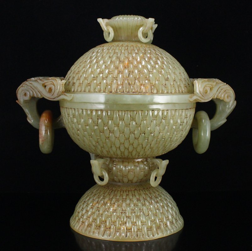 Superb Qing Dy Hetian Jade Double Ears Incense Burner (1 of 7)