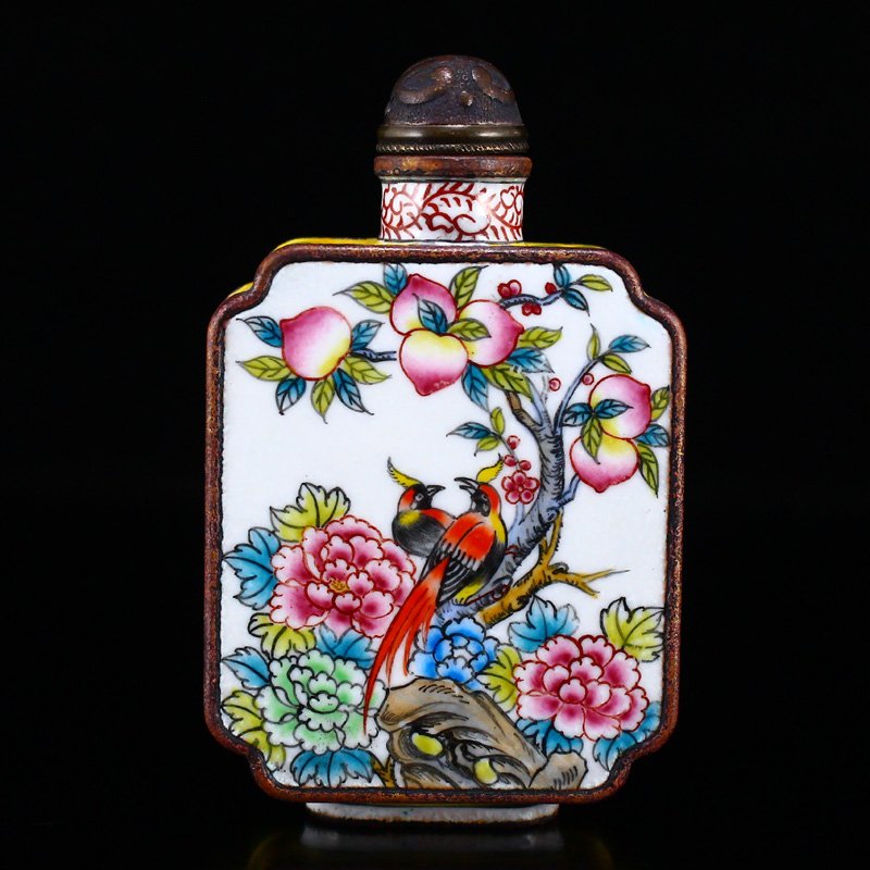 Chinese Bronze Enamel Snuff Bottle w Qianlong Mark (1 of 8)