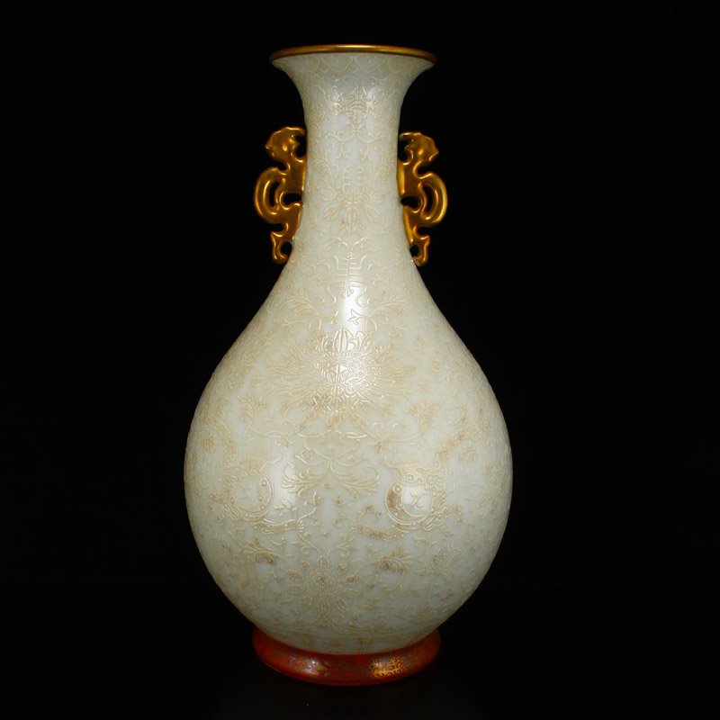 Gilt Gold White Glaze Double Ears Porcelain Vase (1 of 10)