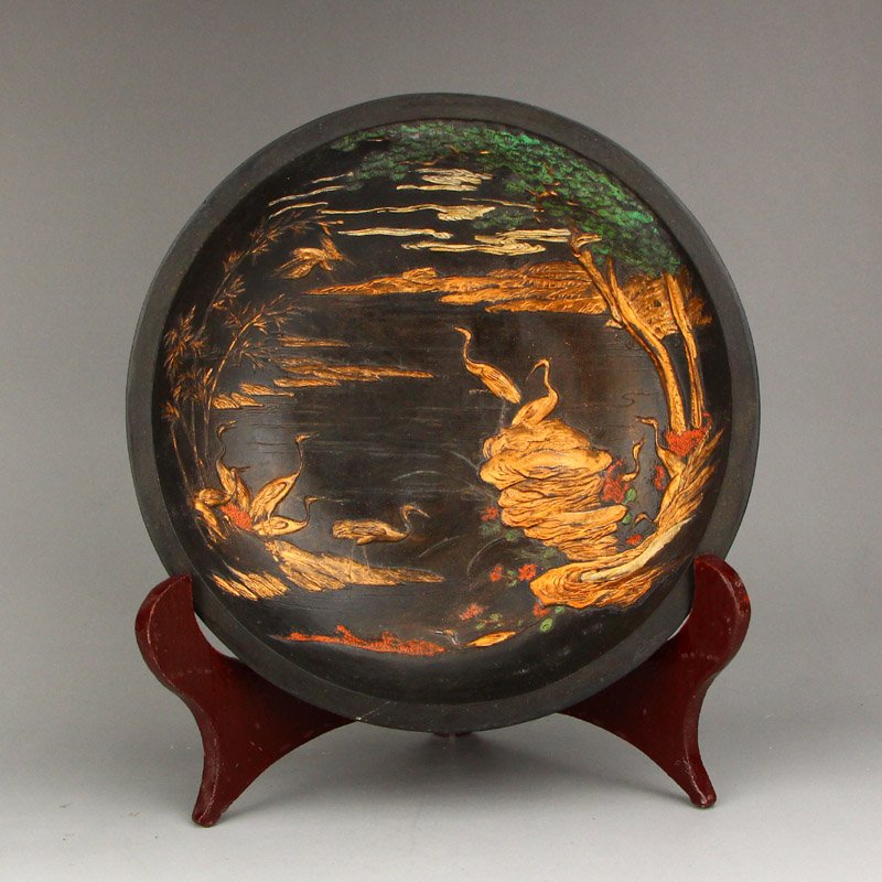 Vintage Chinese Gilt Gold Ink Stick Carved Plate (1 of 9)