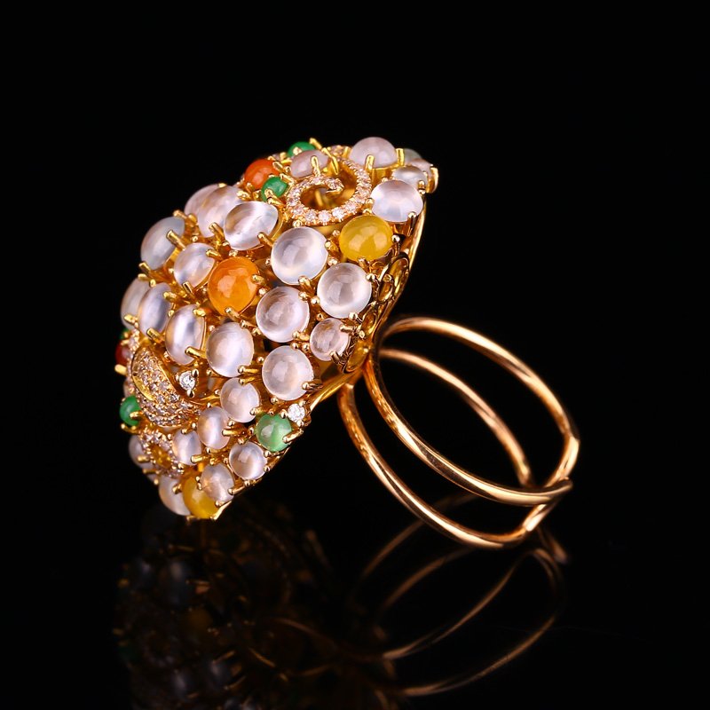 Superb 18K Gold Inlay Jadeite Diamonds Pendant & Ring (1 of 7)