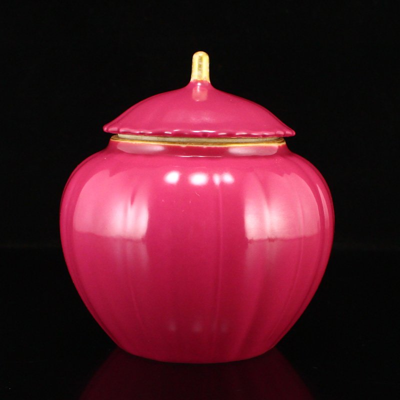 Chinese Gilt Edge Rouge Red Glaze Porcelain Tea Caddy (1 of 7)