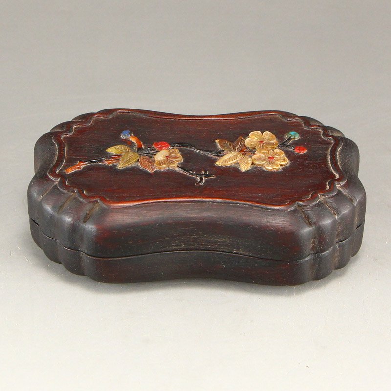 Vintage Chinese Zitan Wood Inlay Shell Inkpad Box (1 of 7)