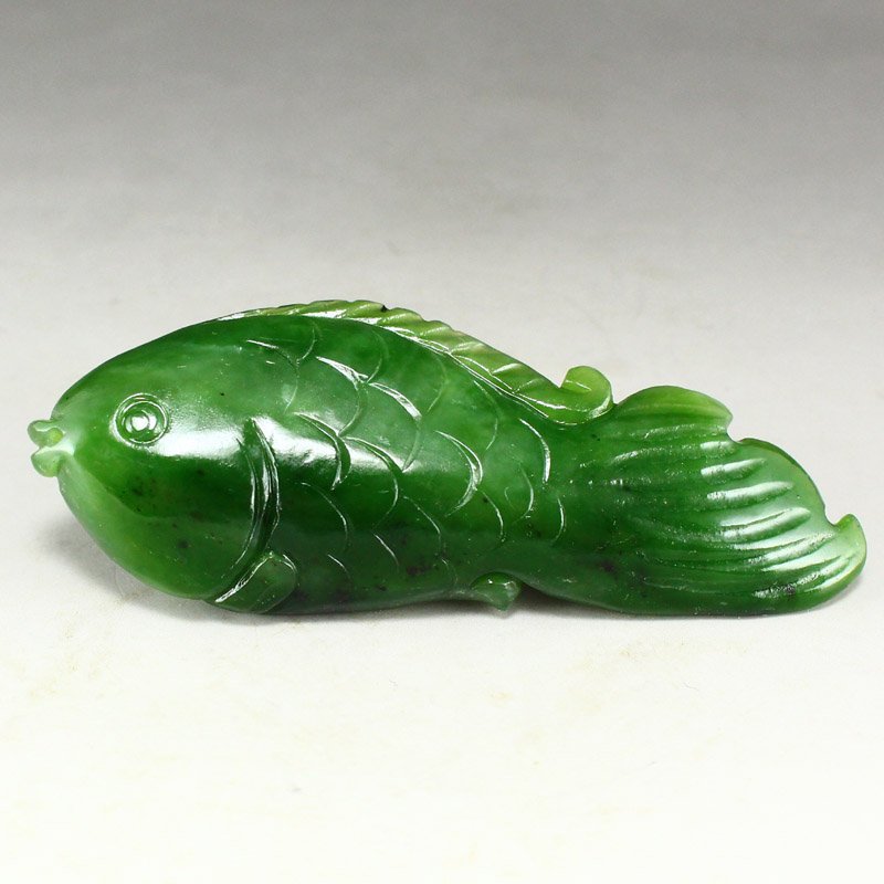 Chinese Natural Green Hetian Jade Fish Pendant (1 of 6)