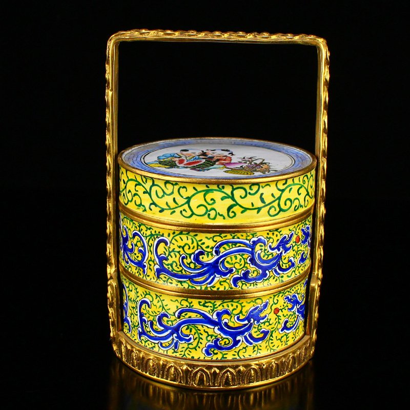 Chinese Gilt Gold Red Copper Enamel Food Box Statue (1 of 7)