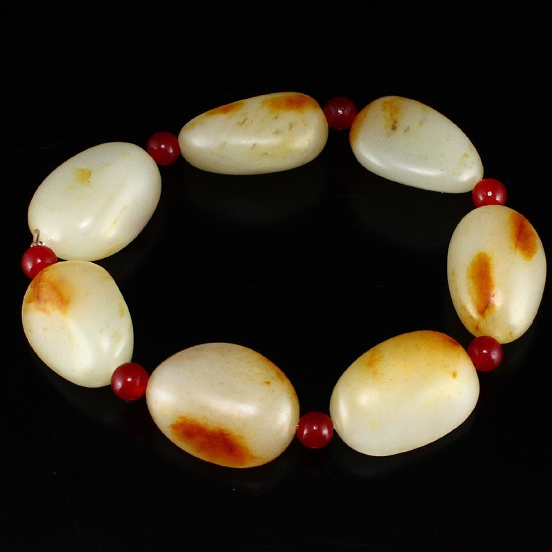 Vintage Hetian Jade Original Stone Beads Bracelet (1 of 6)