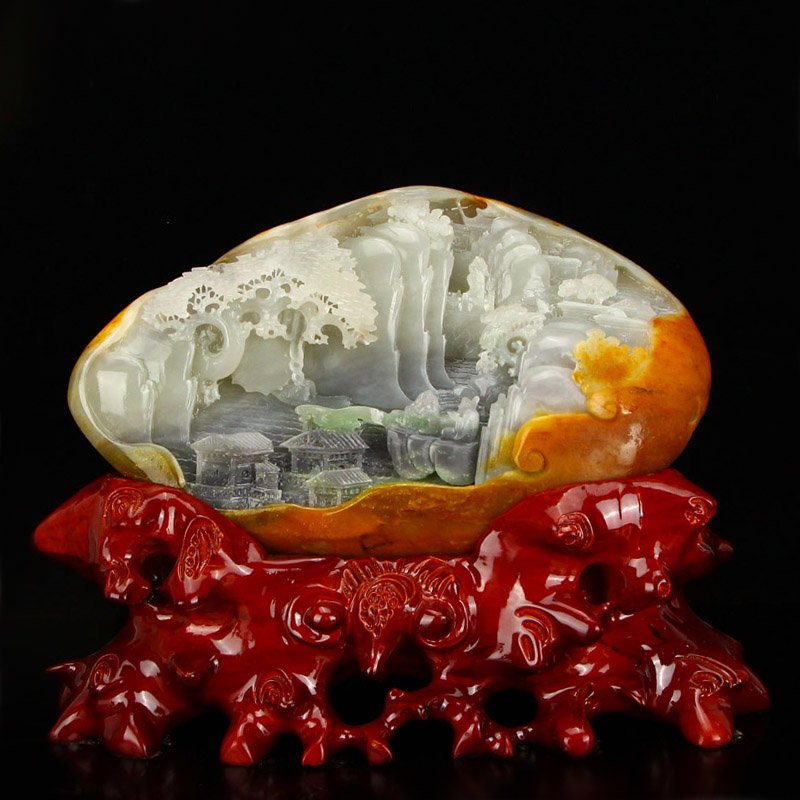 Superb Chinese Hetian Jade Sages & Pine Tree Statue (1 of 8)