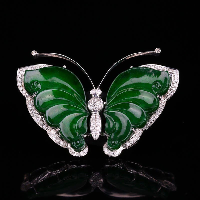 18K White Gold Inlay Emerald Jadeite Butterfly Pendant (1 of 5)