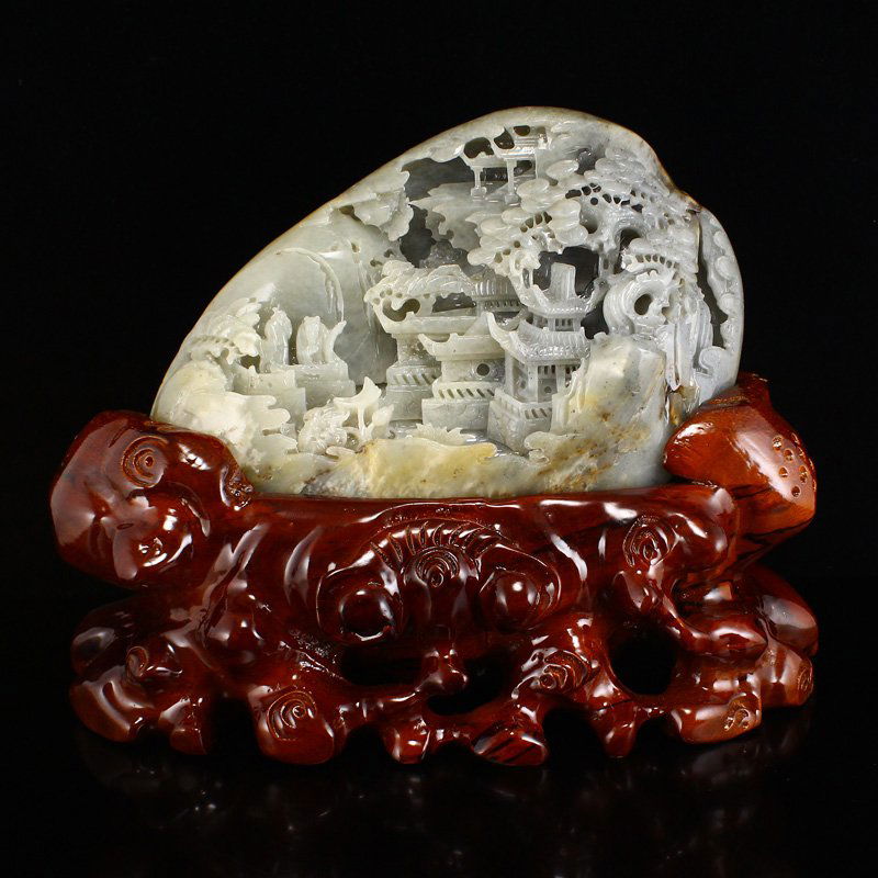 Chinese Hetian Jade Statue - Sages & Pine Tree (1 of 9)