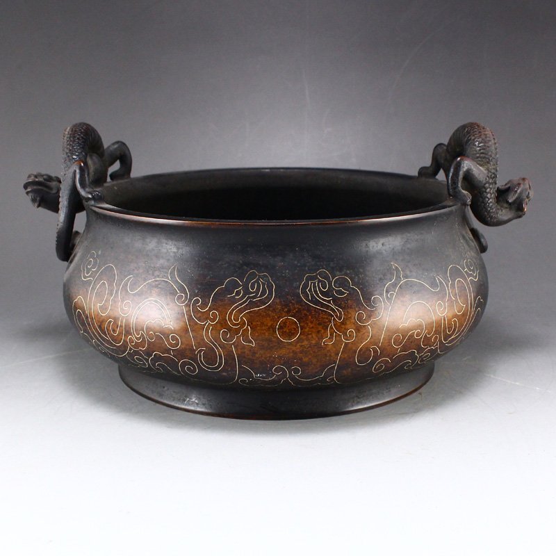 Chinese Red Copper Inlay Silver Wires Incense Burner (1 of 9)