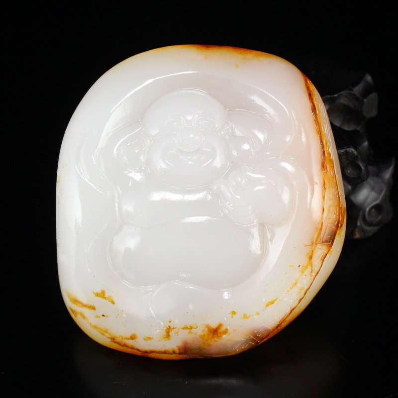 Chinese Natural Hetian Jade Laughing Buddha Pendant (1 of 7)
