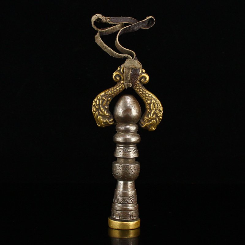 Tibetan Buddhism Gilt Gold Bronze Dragon Head Fish Seal (1 of 7)