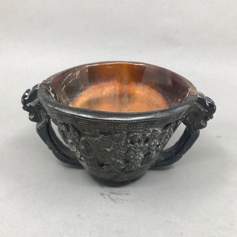 Vintage Chinese Ox Horn Double Ears Cup (1 of 9)