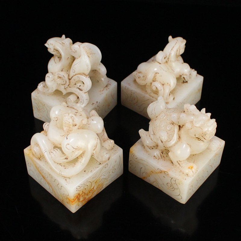 Four Superb Chinese Hetian Jade Divine Beast Seals (1 of 10)