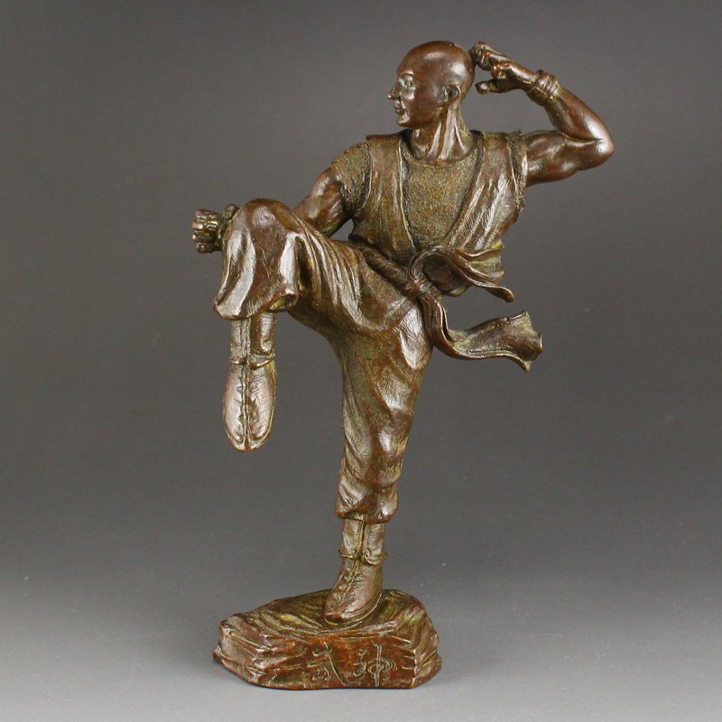 Vintage Chinese Red Copper Kung Fu Monk Statue (1 of 7)