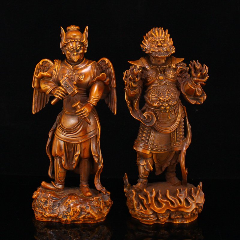 Vintage Chinese Boxwood Wood Mythical Figures Statue (1 of 15)