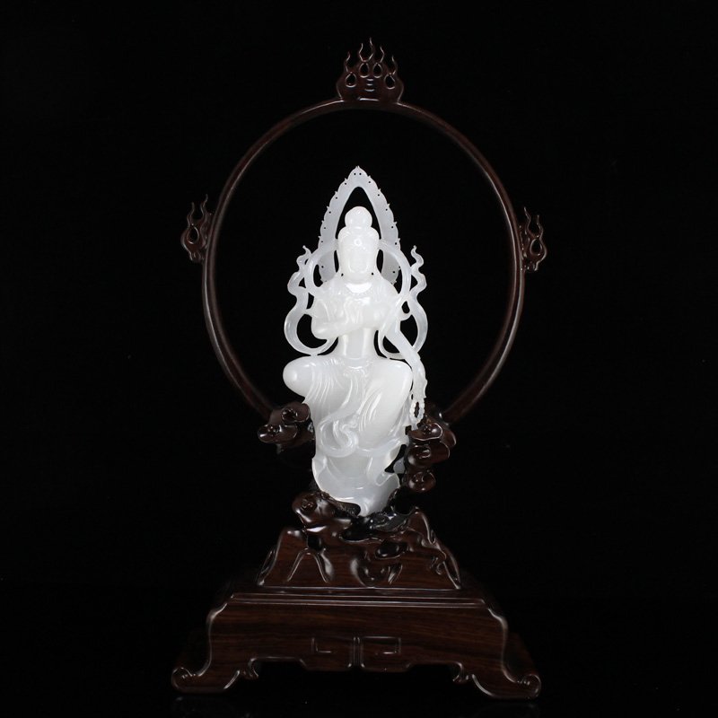Openwork Superb Yangzhi Hetian Jade Kwan-yin Statue (1 of 11)