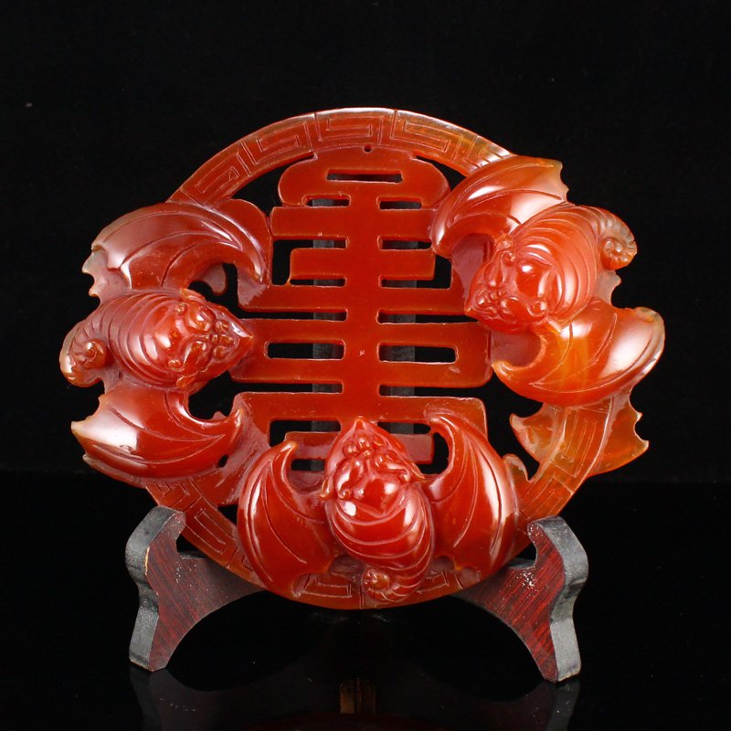 Chinese Natural Red Agate Bat Statue (1 of 9)