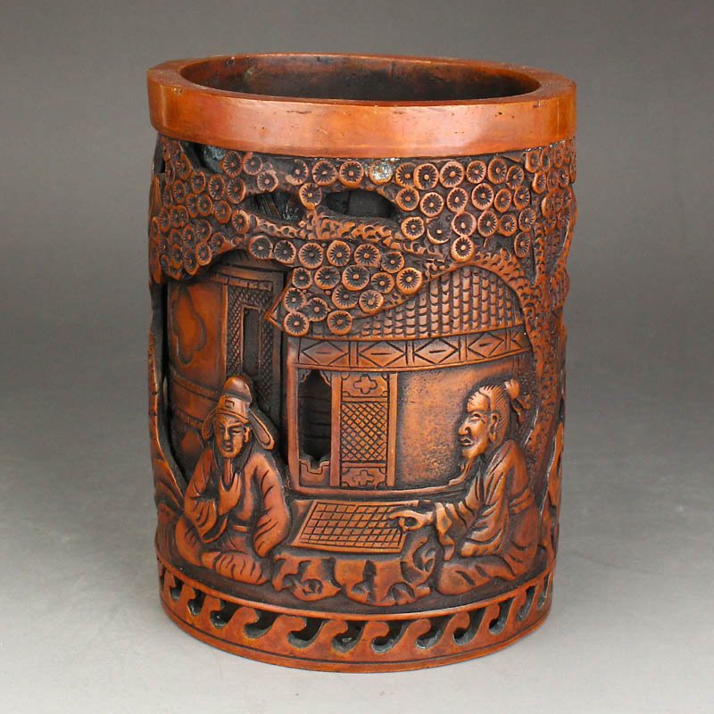 Vintage Red Copper Figures & Pine Tree Brush Pot (1 of 11)