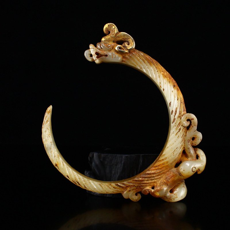 Vintage Chinese Gilt Gold Hetian Jade Dragon Pendant (1 of 7)