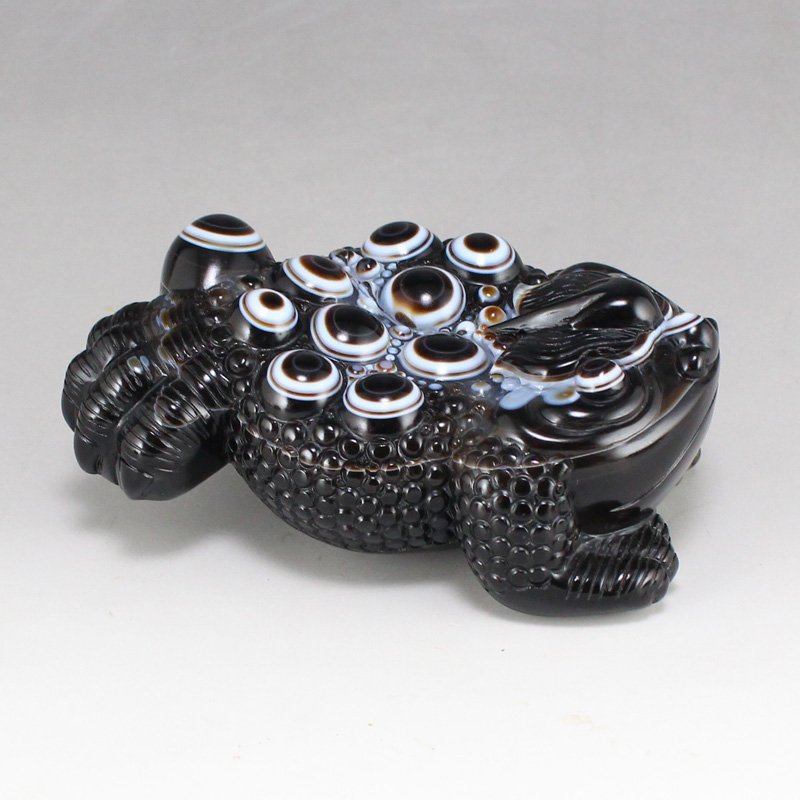 Chinese Black DZI Agate Fortune Toad Statue (1 of 7)