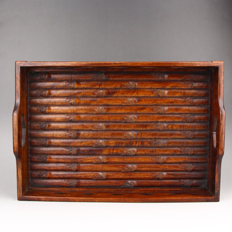Vintage Chinese Zitan Wood Bamboo Tea Tray (1 of 6)