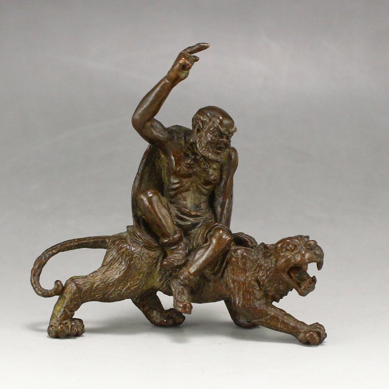 Vintage Red Copper Statue - Buddhism Arhat & Tiger (1 of 7)
